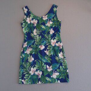 "PARIDISE FOUND" Women's Hawaiian Dress, Sz-Med, Blue,Green,Cream, Sleeveless